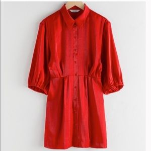 & other stories Stockholm atelier balloon sleeve red shirt dress